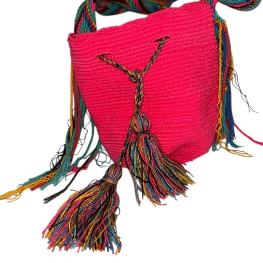 Guava Wayuu hot PINK mini Colombian Hand Woven Cross Body Bag